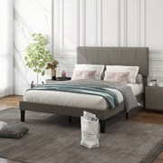 Grey Double Bed Frame with Velvet Feel Upholstered Headboard by HOMCOM
