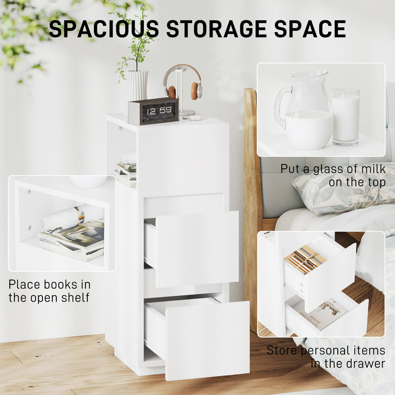 Slim Bedside Table with Drawers and Open Shelf for Small Bedrooms