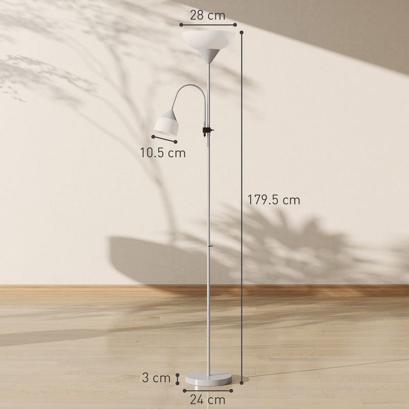 LED Floor Lamp with Adjustable Reading Light Ideal for Living Rooms or Bedrooms Silver Tone