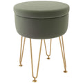 Round Storage Ottoman Footstool with Lid Green Velvet Feel Gold Legs by HOMCOM Homcom