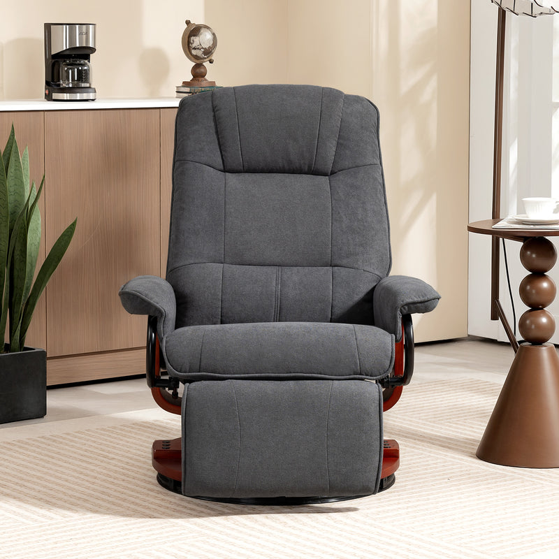 Reclining Swivel Lounge Chair With Padded Footrest For Home Office Comfort Grey