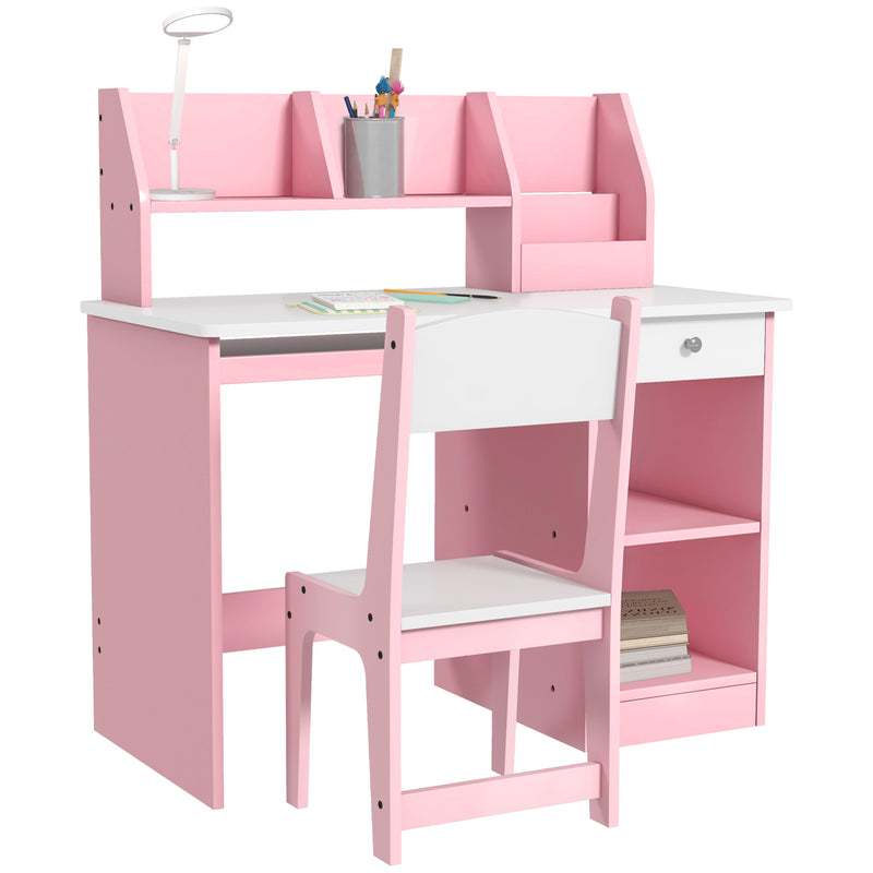 Kids Desk and Chair Set with Storage for Homework and Art Ages 5 to 8, Pink
