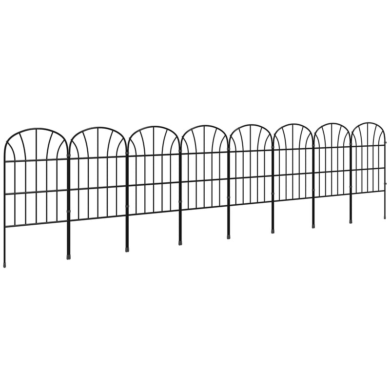 Set of 8 Metal Garden Fence Panels Decorative Picket Style for Outdoor Borders Black AOSOM