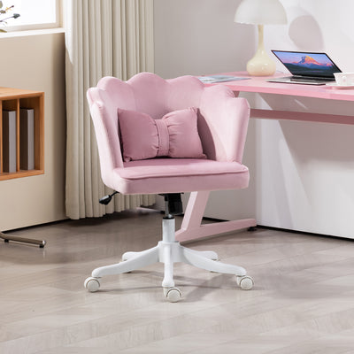 Pink Velvet Feel Petal Back Swivel Office Chair With Cushion and Adjustable Height by HOMCOM