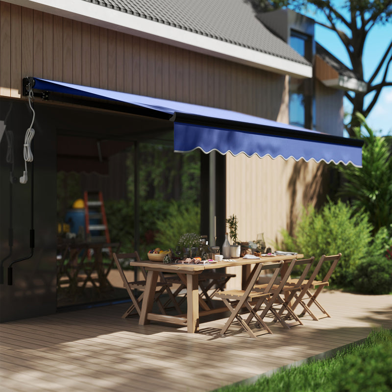 Blue 3 x 2.5m Electric Retractable Awning with LED Light and Remote Control by Outsunny