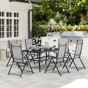 Grey 7 Piece Steel Patio Dining Set With Parasol Hole by Outsunny