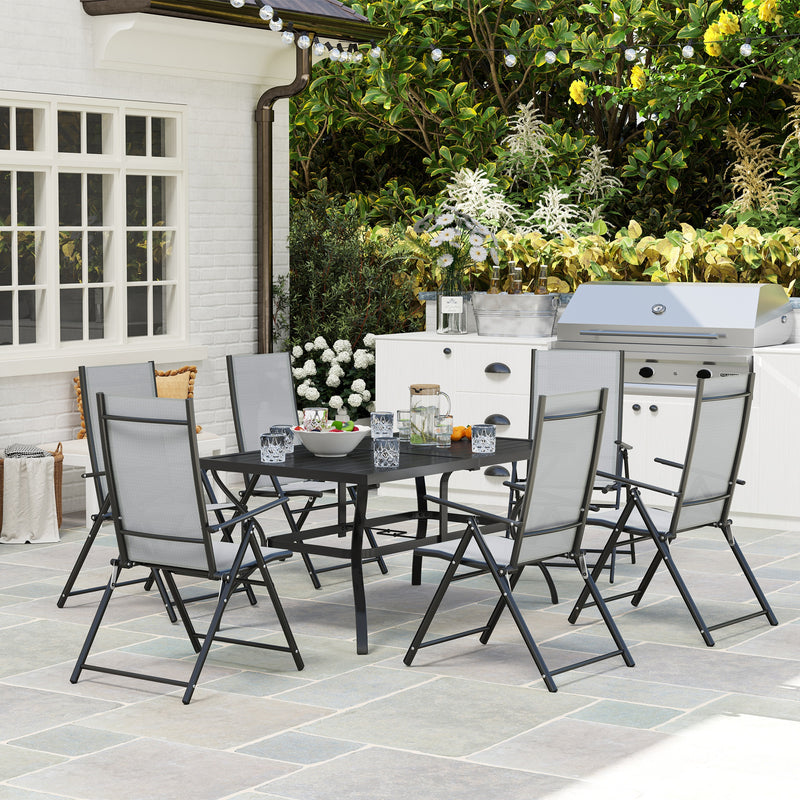 Grey 7 Piece Steel Patio Dining Set With Parasol Hole by Outsunny