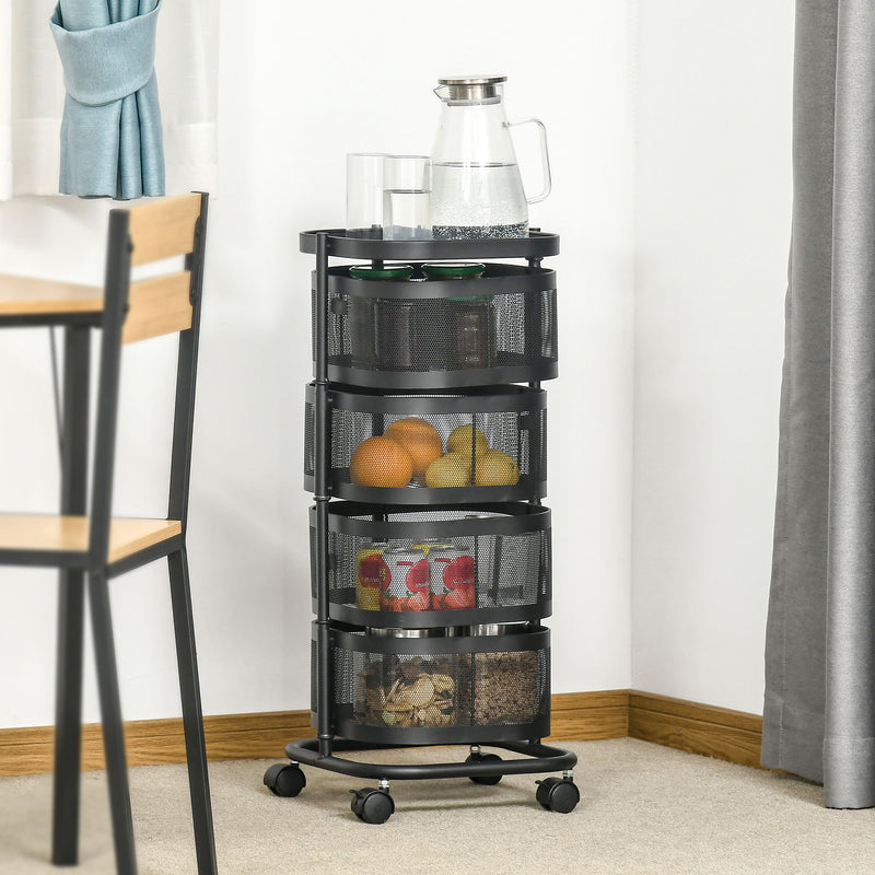 Kitchen Storage Trolley with Rotating Baskets for Small Spaces Black