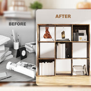 Nine Cube Storage Shelf Unit With Open Compartments For Home or Office, Rustic Brown