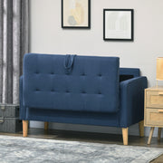 Compact 2 Seater Loveseat Sofa with Hidden Storage and Wood Legs for Small Spaces Blue
