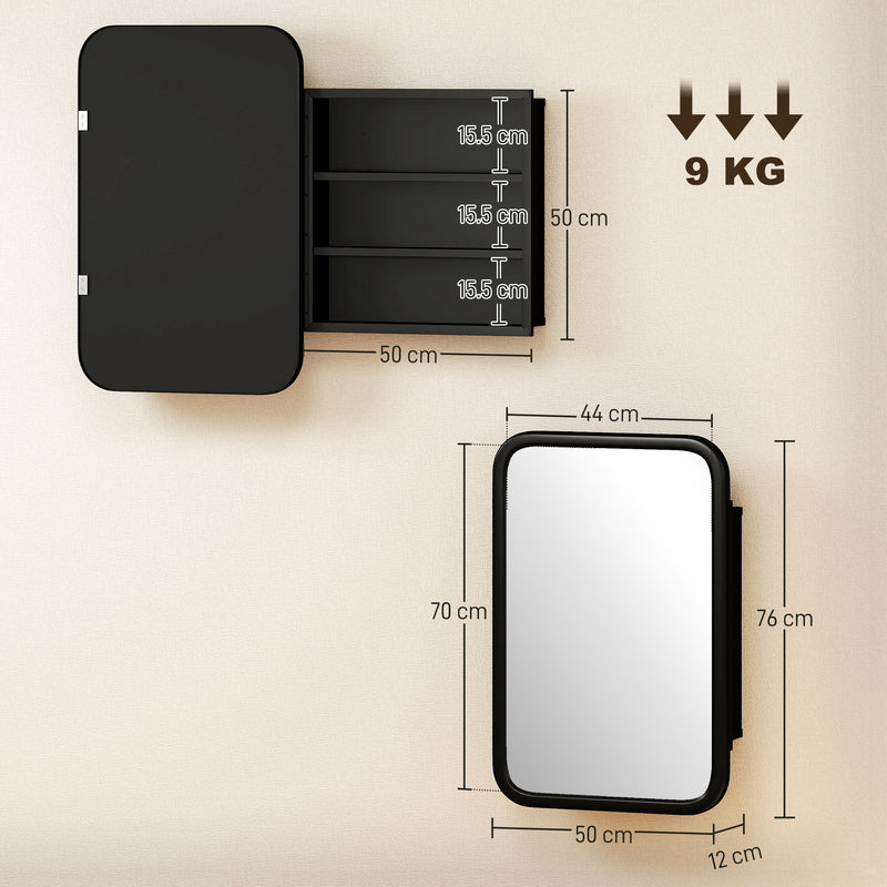 Bathroom Wall Cabinet with Mirror and Shelves for Organised Storage Black
