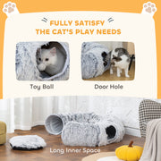 2 in 1 Donut Cat Tunnel Bed with Toy Ball and Door Hole for Indoor Play, Light Grey