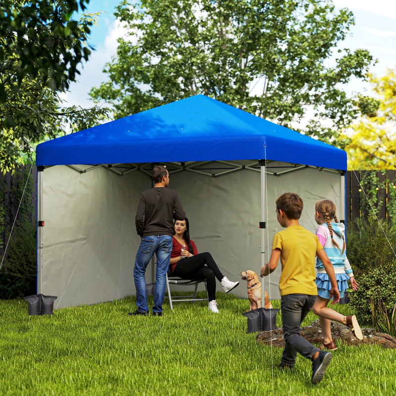 Blue 3 x 3m Pop Up Gazebo with Sidewalls Leg Weights and Wheeled Bag UPF 30+ by Outsunny