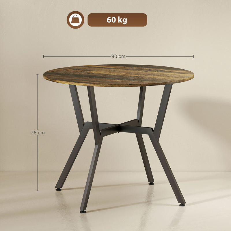 Round Dining Table with Sturdy Black Legs and Anti Slip Feet for Kitchen or Dining Room Rustic Brown