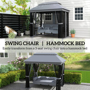 3-in-1 Garden Swing Bench with Canopy and Insect Net for Shaded Outdoor Relaxing Grey Outsunny