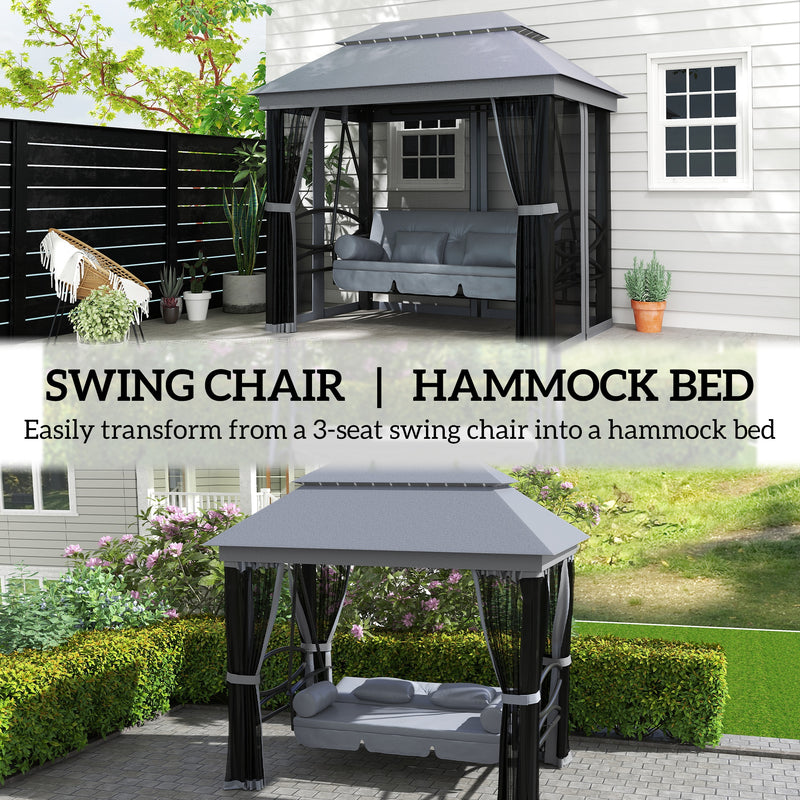 3-in-1 Garden Swing Bench with Canopy and Insect Net for Shaded Outdoor Relaxing Grey Outsunny