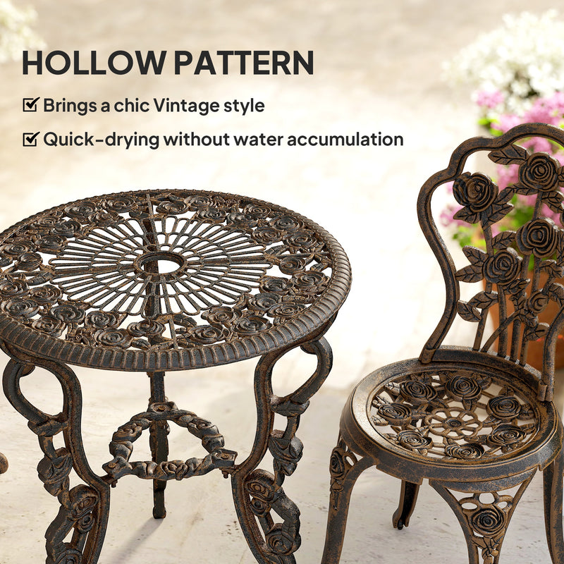 Metal Bistro Set for 2 with Umbrella Hole Ideal for Garden or Patio, Bronze Tone Outsunny