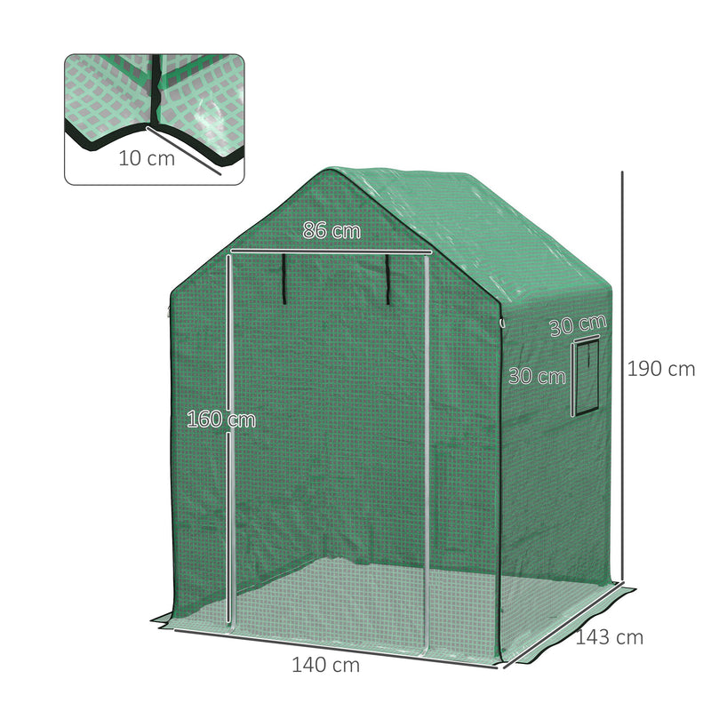 Walk In Greenhouse Cover Replacement with Roll Up Door and Mesh Windows for Garden Green