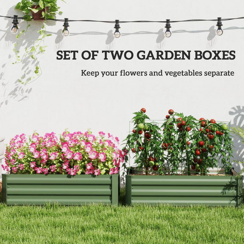 Set of Two Green Galvanised Steel Garden Planters 60 x 100cm by Outsunny