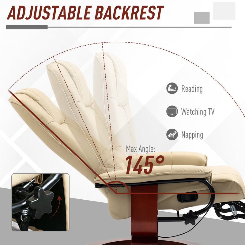 Reclining Faux Leather Armchair with Footrest for Home Comfort and Relaxation Cream