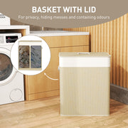 Cream 100L Double Laundry Basket with Lid and Removable Liner for Bathroom