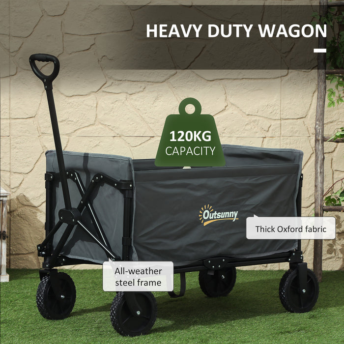 120L Folding Garden Trolley Cart with Wheels and Adjustable Handle for Camping and Beach by Outsunny