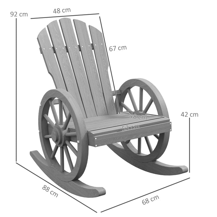 Grey Wooden Adirondack Rocking Chair Reclining Garden Armchair by Outsunny