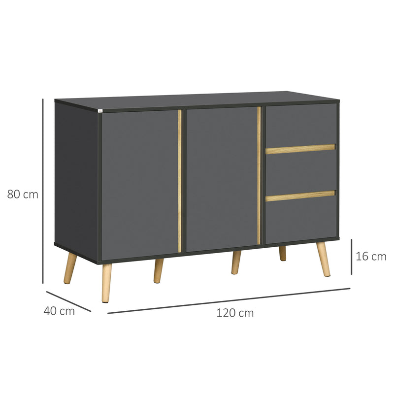 Modern Sideboard with Adjustable Shelves and Storage Drawers for Dining Room Dark Grey