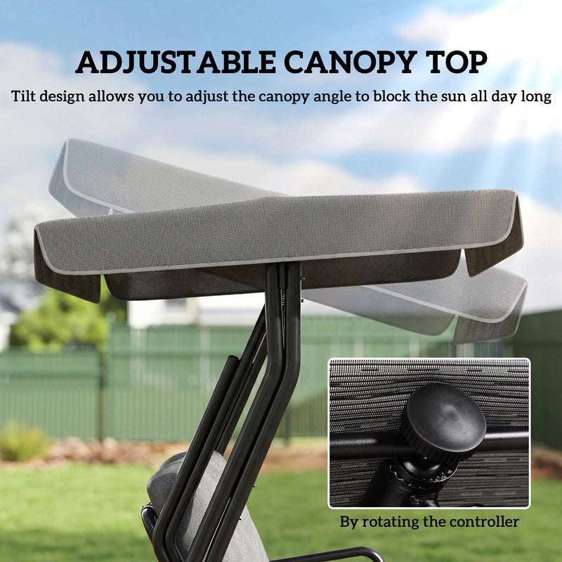 3 Seater Garden Swing Chair with Adjustable Canopy and Thick Cushions Light Grey Outsunny