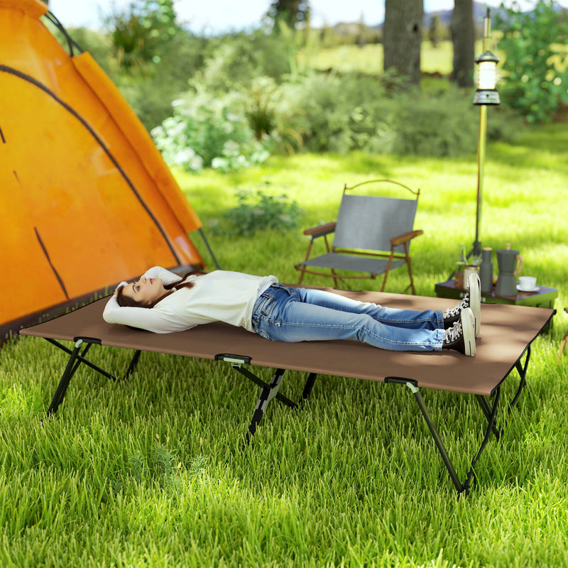 Double Folding Camping Bed for Two with Raised Steel Frame and Carry Bag Khaki