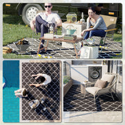 Reversible Black Outdoor Rug 182x274cm With Carry Bag For Garden Camping Beach Use