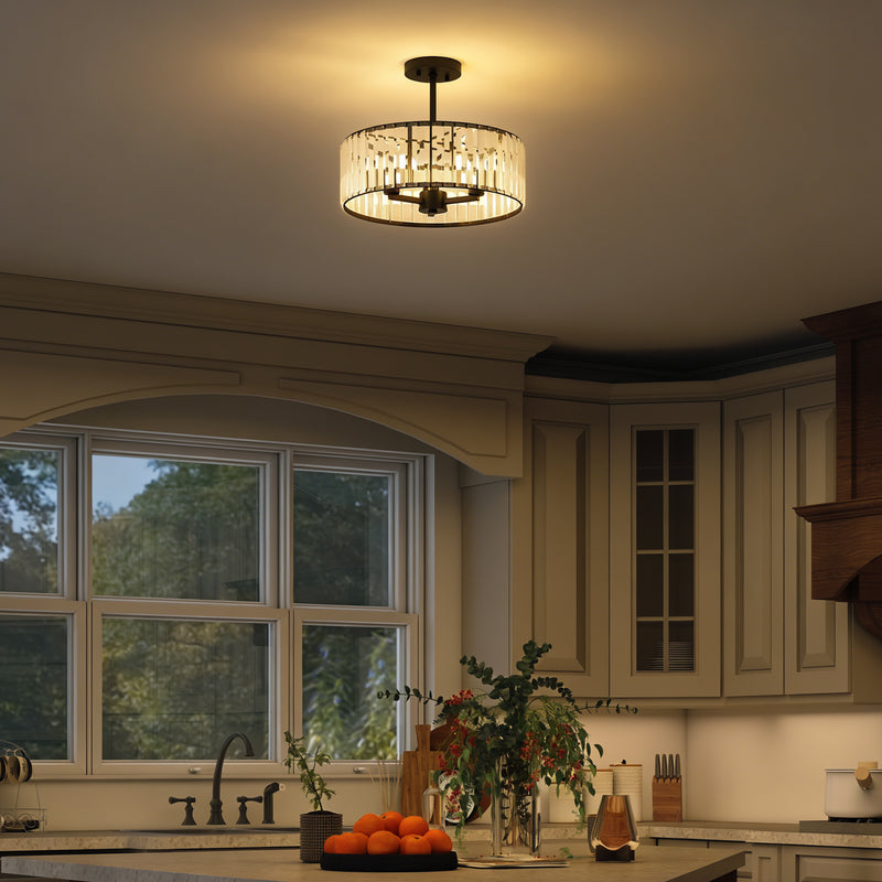 Crystal Ceiling Light for Brightening Bedrooms or Living Rooms Semi Flush Black