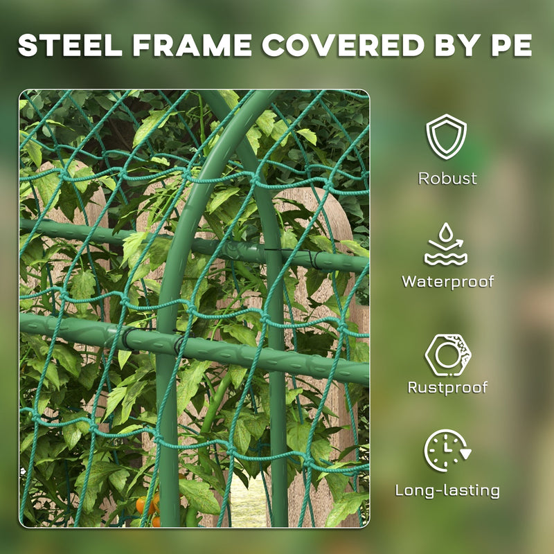 Tall Metal Garden Arch Trellis with Climbing Net Ideal for Outdoor Plants Support Black AOSOM
