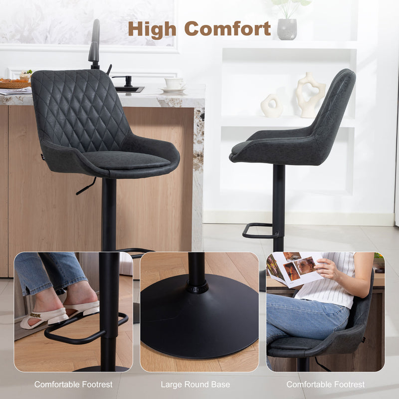 Set of 2 Retro Style Bar Stools with Faux Leather Seats Ideal for Kitchen Counters Black AOSOM