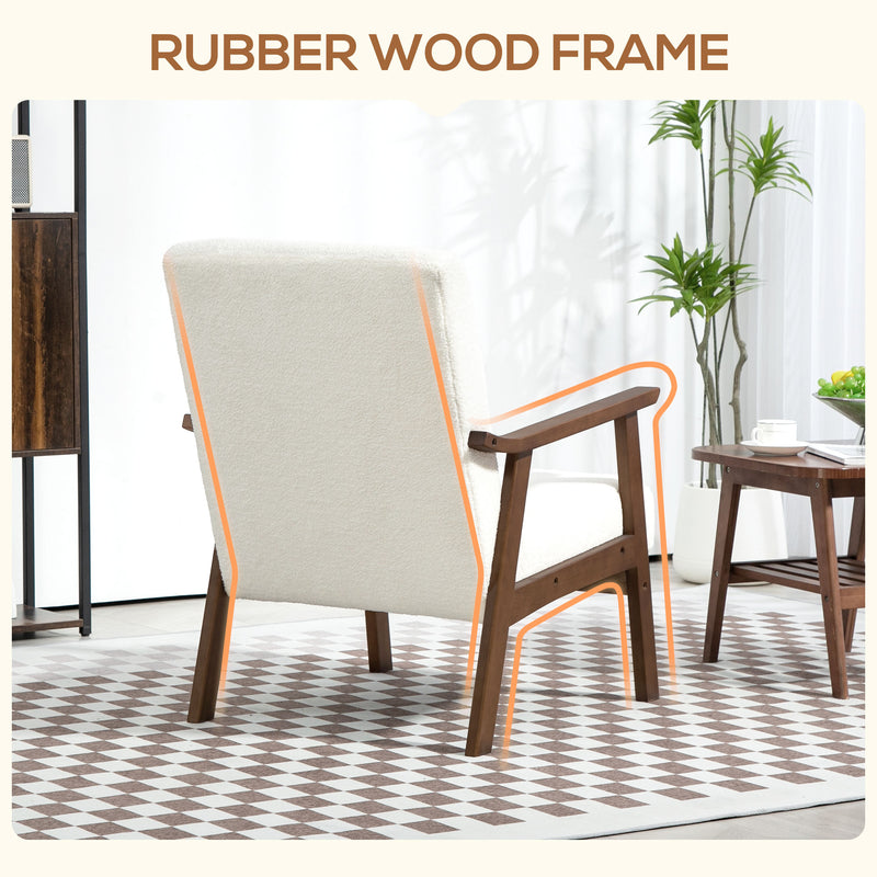 Accent Chair with Soft Boucle Upholstery for Reading Nook or Bedroom White Brown