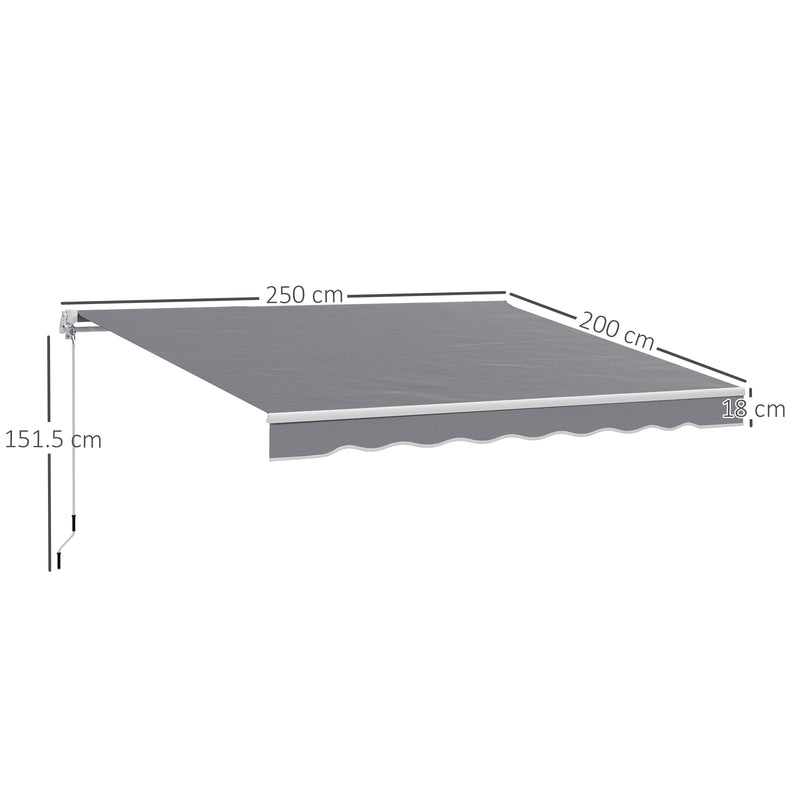 Dark Grey Manual Retractable Awning 2.5 x 2m UV Resistant Sun Shade by Outsunny