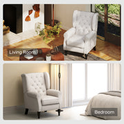 Wingback Accent Chair With Button Tufted Back For Living Room Or Bedroom, Cream White
