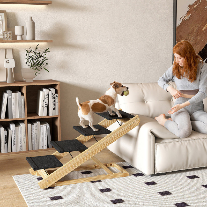 Adjustable 4 Step Dog Ramp For Large Dogs With Non Slip Folding Design For Bed Or Sofa Grey AOSOM