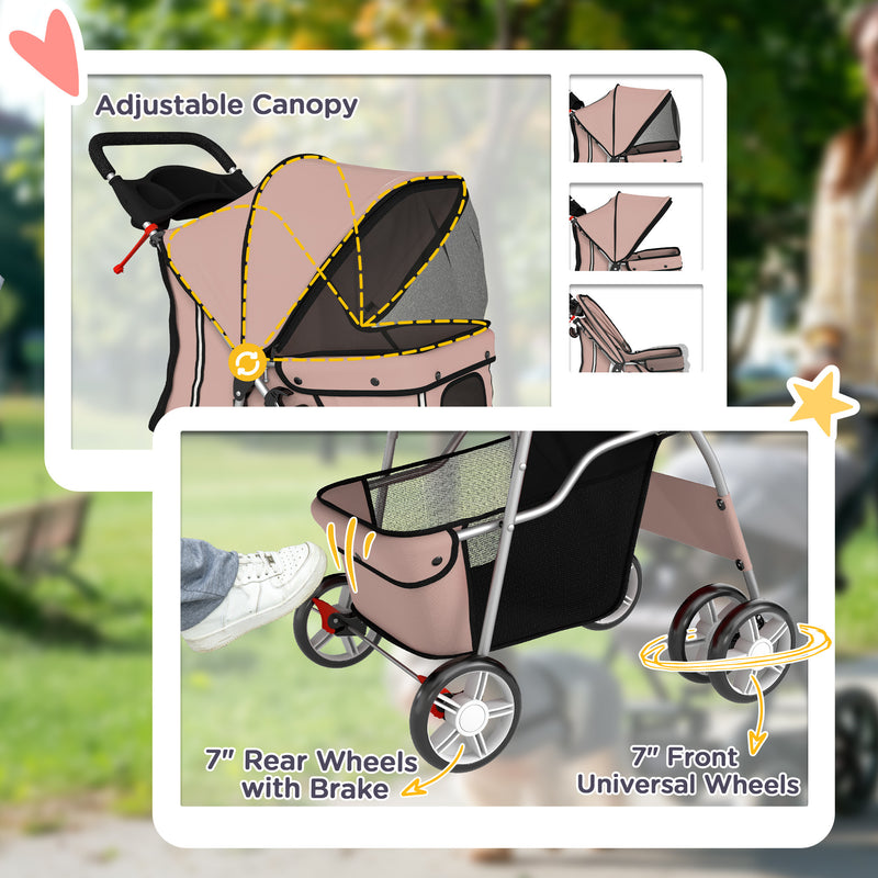 Foldable Pet Stroller With 360 Degree Wheels And Reflective Strips For Dogs And Cats Brown AOSOM