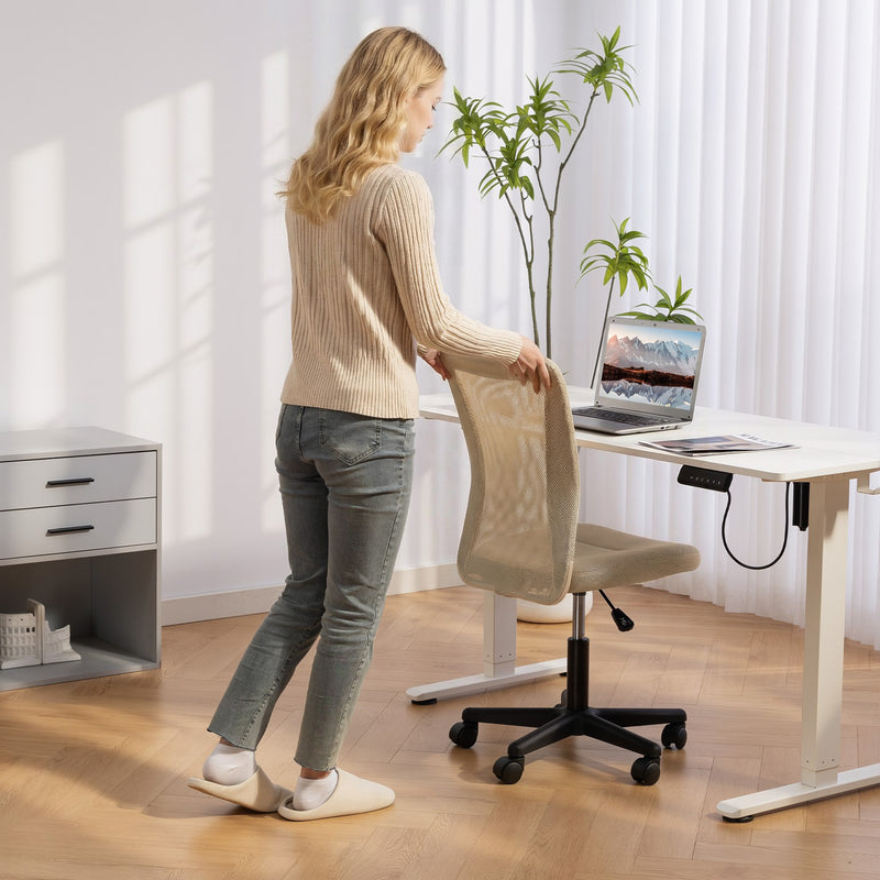 Compact Mesh Office Chair for Small Home Offices with Adjustable Height Beige AOSOM