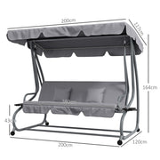 Three Seater Garden Swing Chair with Adjustable Canopy Light Grey by Outsunny