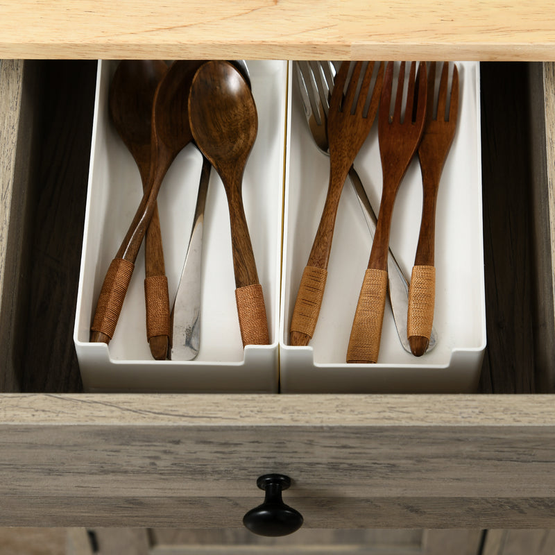 Grey Wood Effect Sideboard with Rubberwood Top Storage Cabinets and Drawers by HOMCOM