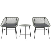 3 Piece Rattan Bistro Set with Cushions and Glass Top Table Light Grey by Outsunny