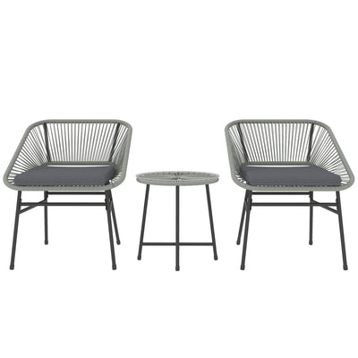 3 Piece Rattan Bistro Set with Cushions and Glass Top Table Light Grey by Outsunny