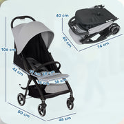 Lightweight Travel Stroller Compact Pushchair with Recline Canopy and Storage Basket Light Grey AOSOM
