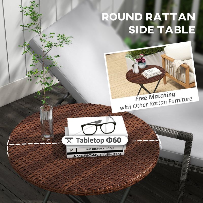 Round Foldable Rattan Garden Coffee Table with Metal Frame for Lawn or Patio Mixed Brown