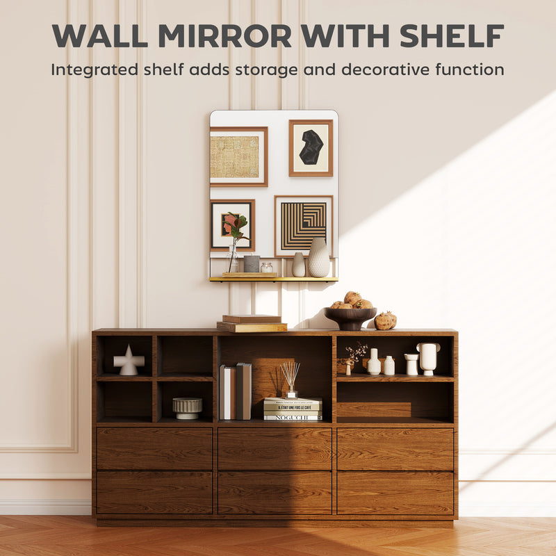 Wall Mounted Mirror with Storage Shelf Ideal for Hallway or Bathroom Use Black AOSOM