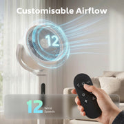 Pedestal Fan with Quiet 12 Speed Cooling and Remote for Bedroom or Living Room White Homcom
