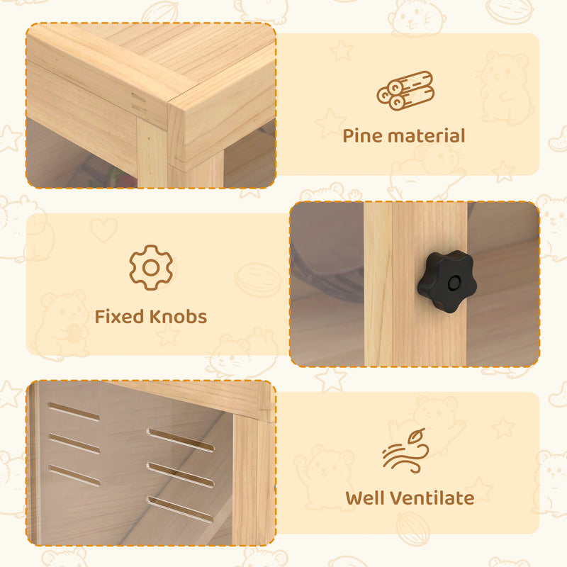 Hamster and Gerbil Cage with Easy Access Panels for Quick Cleaning Natural Wood