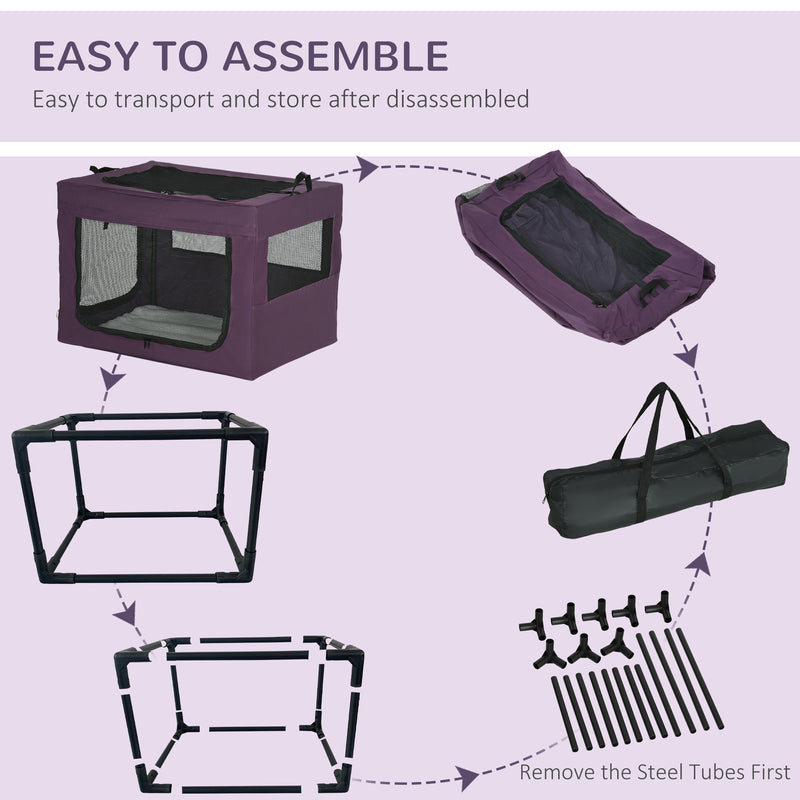 Soft Pet Carrier with Cushion for Small and Medium Dogs Ideal for Travel 80cm, Purple